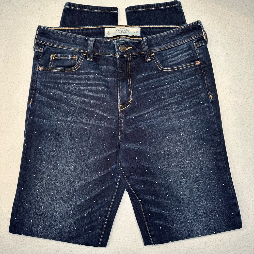 Abercrombie & Fitch Skinny Denim Jean Embellished Dark Blue Wash Women’s Size 8